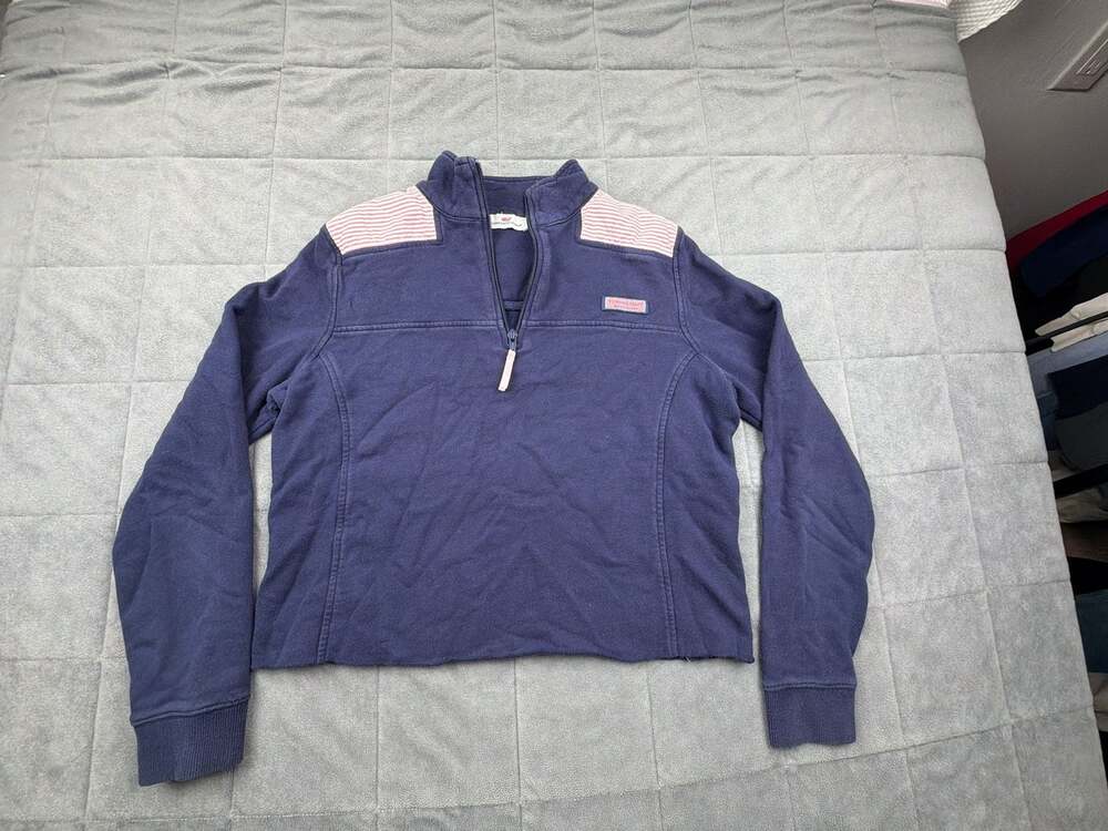 Vineyard Vines Navy Blue Cropped 1/4 Zip Pullover Sweatshirt Women Size S